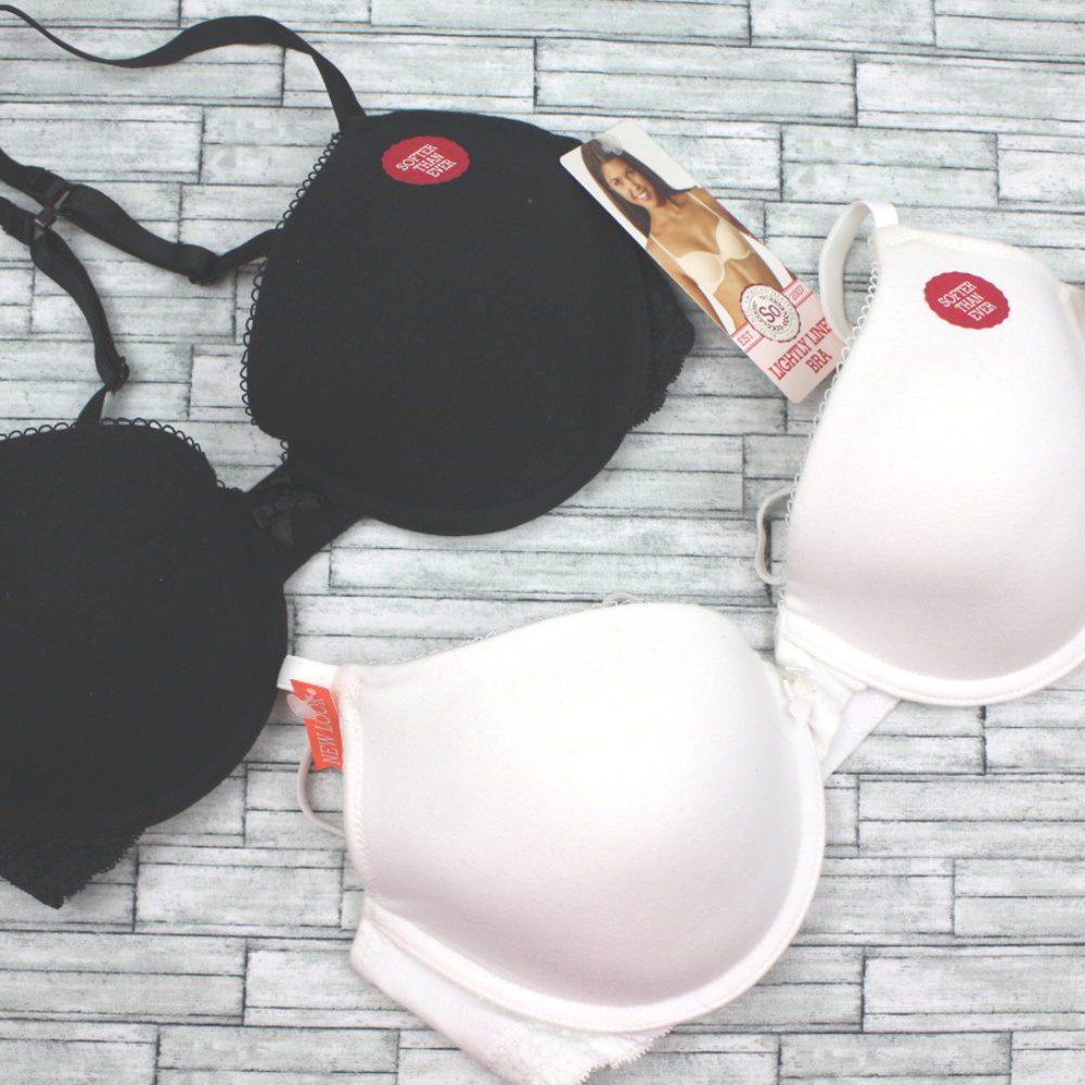 36B 2PC Kohls "So" Black White Lightly Lined Bras
